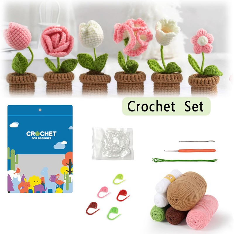 DIY Beginner's Crochet Kit: 6-Piece Set with Yarn, Easy Instructions