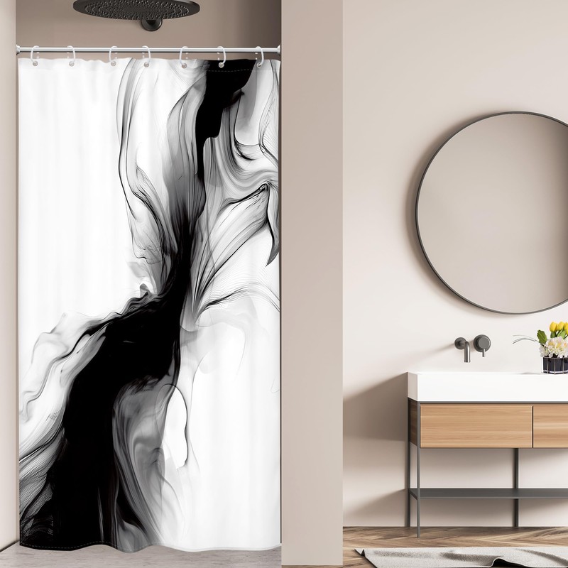 Cinbloo Black and White 54Wx78H Shower Curtain Marble Abstract Modern
