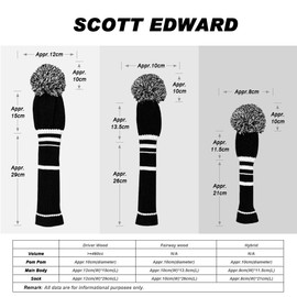 Golf Head Cover Knit Set 3 Piece Set, Golf Club Driver Wood (460cc) x 1 Fairway Wood x 1 Hybrid Fairway x 1