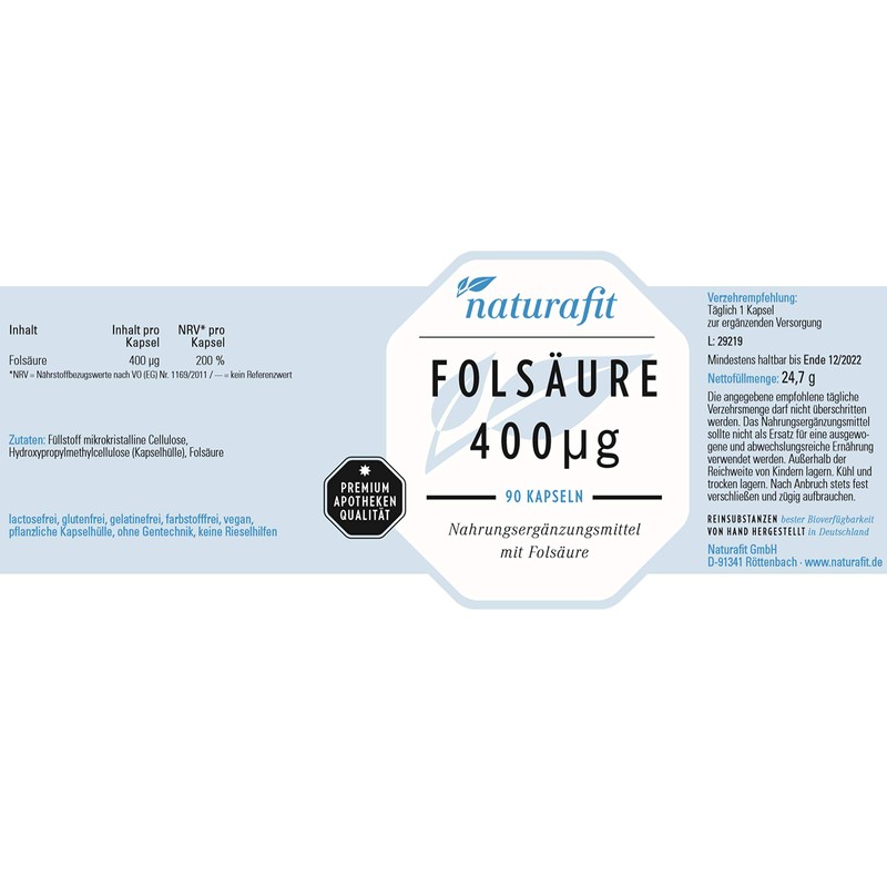 naturafit Folic Acid 400 Capsules, Pack of 90 Capsules