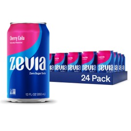 Zevia Zero Sugar Soda, Cherry Cola, 12 oz Cans (24-Pack) – Naturally Sweetened, Non-GMO Project Verified, Gluten-Free, Vegan