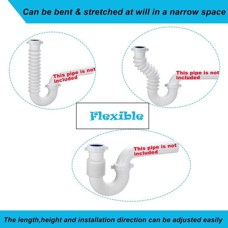 (1 Pack-White) eflyefly 1-1/2 inch J Adjustable Bend for Kitchen