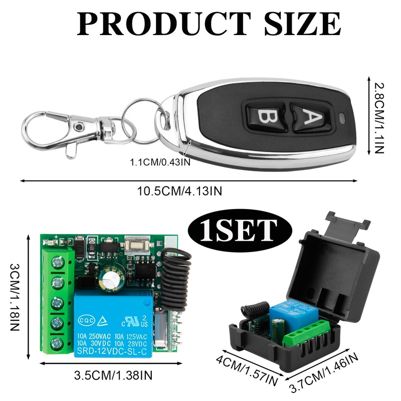 DC 12V Remote Control Switch 433Mhz, RF 10A Wireless Relay