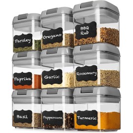 Shazo 9 PC Airtight Food Storage Containers - BPA Free Clear Plastic Snack & Spice Containers with Easy Lock Lids - Kitchen and Pantry Organization for Herbs, Coffee, Tea - 0.5L / 2.1 Cups