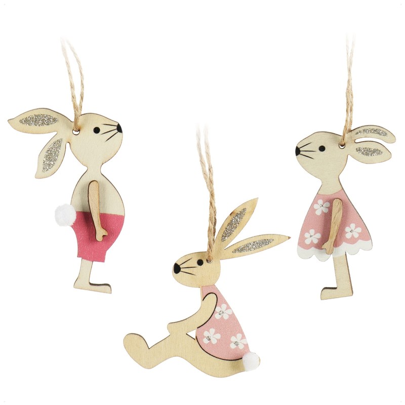 com-four® 6 x Decorative Hangers Rabbit - Wooden Easter Decoration