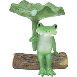 Daikai Copeau Frog Taking Shelter from Rain on Lotus Leaf, 1.9 x 1.7 x 2.3 inches (4.8 x 4.2 x 5.8 cm) 73950