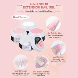 Builder Gel for Gel Nails, Nail Art Builder Gel for Nails, 4 Colours, 15 ml UV Gel Nails for Nail Extension and Modeling, Colour Gel for Gel Nails, Reinforcement Extension for Nail Studio
