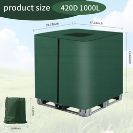 BUCOMTU IBC Tank Cover 1000L, 420D IBC Container Cover, IBC Water Tank Cover 1000L - UV Protection Tarpaulin, Weatherproof & Dustproof with Storage Bag (120 x 100 x 116 cm) (Green)