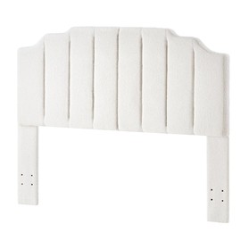 24KF Teddy Fabric Upholstered Queen/Full Curved Tufted Headboard, Modern Vertical Channel Design