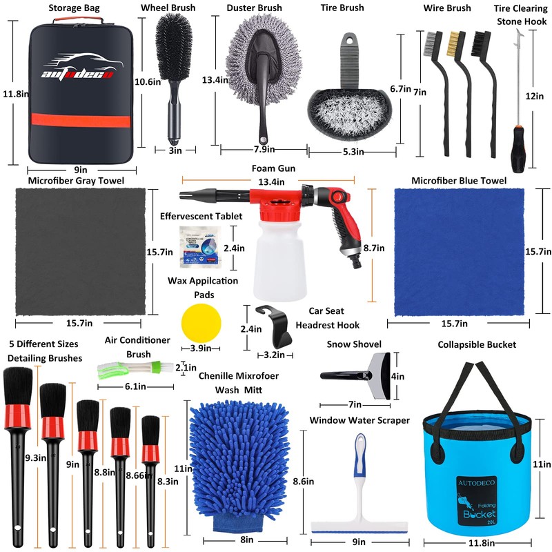 AUTODECO 35Pcs Car Wash Detailing Kit Cleaning Kits with Foam