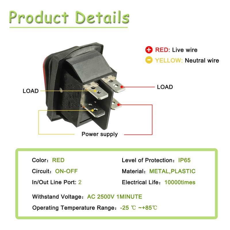EPLZON 16A 125/250VAC Inline Cord Switch Waterproof Switch DPST 4Pin