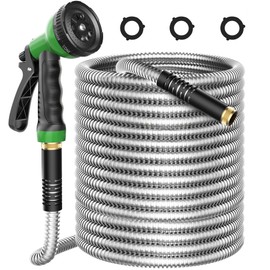 EONFAY Metal Garden Hose 50ft, Stainless Steel Water Hose Leak-Proof w/10 Function Sprayer Nozzle, 3/4" Fittings Flexible Garden Hose, Long-Lasting, Lightweight, No-Kink Water Hose, for Yard and Lawn