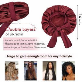 YANIBEST YANIBEST Satin Bonnet Silk Bonnet for Sleeping Hair Bonnet with Tie Band Head Wrap Bonnets for Black Women Curly Natural Hair, Burgundy, Large