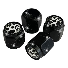Cow Print Tire Valve Stem Caps Cover, 4 Pcs Metal Black Air Valve Cap, Aluminum Car Wheel Stem Caps, Universal Stem Covers for Cars, Trucks, Bikes, Motorcycles, Bicycles, Corrosion Resistant