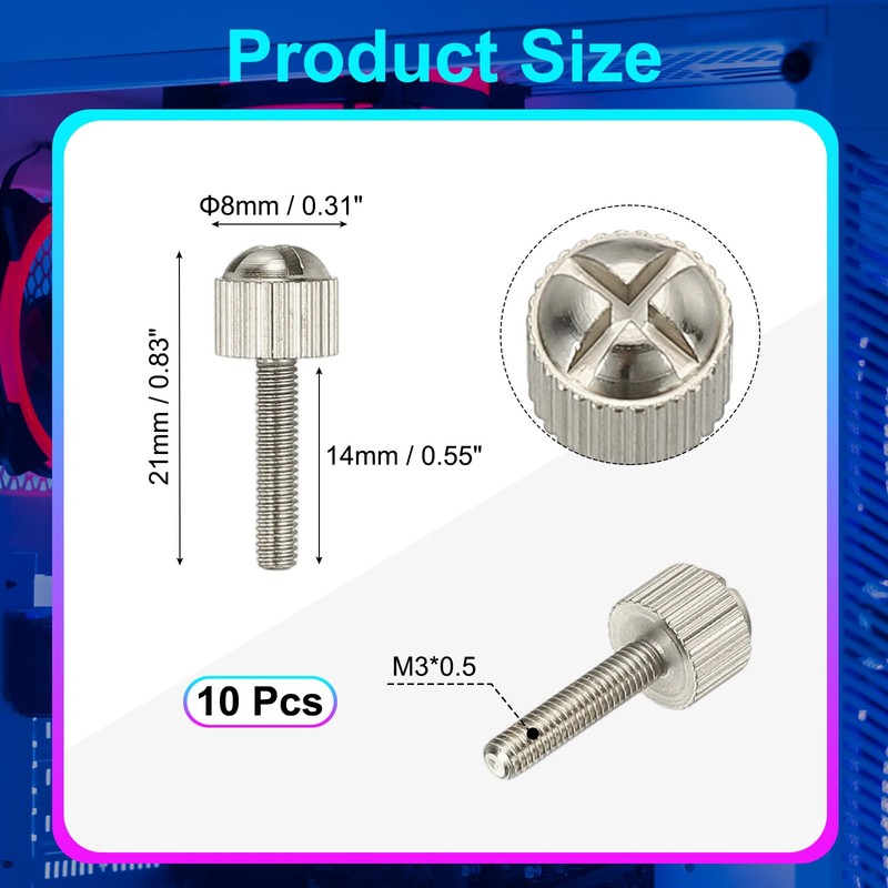 sourcing map 10 Pcs Computer Case Thumb Screws, M3x14 Thread