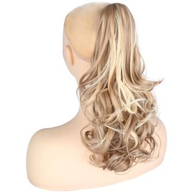 BOBIYA 13 Inches Claw Clip in Loose Curly Synthetic Wrap Around Ponytail Extensions Pony Tail Clip In Extensions (Light Brown Mix Light Blonde)