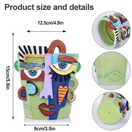 Abstract Art Flower Pot,Large Face Planter,Colorful Head Planter Pot for Plants,Decorative Face Flower Pots for Living Room, Patio,Garden,Unique Home Décor for Indoor and Outdoor Use (Green)