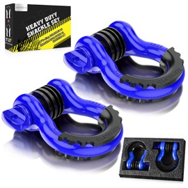 AUTOBOTS Bow Shackles 3/4" D Ring Shackle (2 Pack), 48,000Ib Break Strength with 7/8" Pin, 2 Isolator and 4 Washers Kit for Offroad Vehicle Truck Recovery Blue