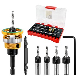 DARTOTEK Countersink Drill Bit Set - HSS M2 Counter Sink Adjustable Depth Drill Bit for US Wood Screw, 1/8" 9/64" 5/32" 11/64" 3/16" 82° Counter-Bore