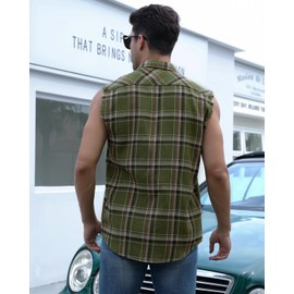 Plaid Sleeveless Shirt for Men Casual Muscle Performance Button Down Shirts