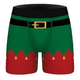 Ainuno Elf Boxer Briefs Funny Christmas Elf Costume for Men, Mens Ugly Xmas Underwear Boxers Red Green Holiday Pajama Shorts Unique Cute Elves Accessories Small Stuff Gifts