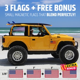 Premium American Flag Magnets for Trucks and Cars (3 Pack) + Bonus Reverse Design | Magnetic US Flags Cut-Out | Powerful Magnet - Will Never Fall Off Your Vehicle | Red & Blue | Not for Aluminum Cars