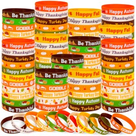 Moon Boat 144PCS Thanksgiving Fall Bracelets Party Favors Bulk: Silicone Rubber Wristbands Festival Goodie Bags Gifts Prizes Decorations