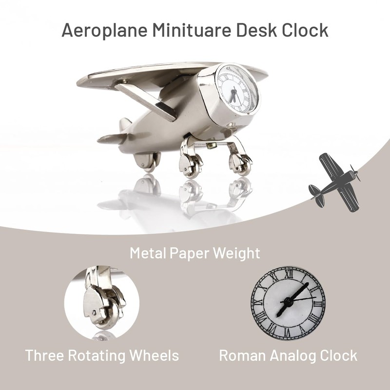 ZAHEPA Aeroplane Miniature Table Clock & Paper Weight – Stylish