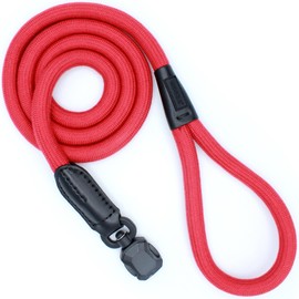 HOOZA: Magnetic Quick Clip: Rope Leash - Red, Small - 5/8" x 5', Dog Outdoor Accessory, Pet Safety-Walking-Training-Control, Loop Handle, Heavy Duty