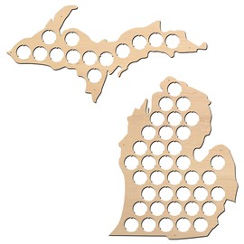 All States Beer Cap Map Michigan - 19x18 inches - 37 caps - Michigan Beer Cap Holder - Birch Plywood