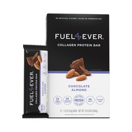 Fuel4Ever Collagen Protein Bars | 14G protein, Gluten Free, Dairy Free, No Sugar or Artificial Ingredients Added | Box of 12 Chocolate Almond Flavor