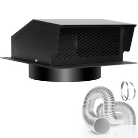 LTSEAME 10 Inch Roof Vent Kit, Removable Roof Vent, Bathroom Exhaust Roof Vent for Dryer, 10 Inch Galvanized Steel with Damper,5FT Aluminum Ducting and Duct Clamps (10IN)