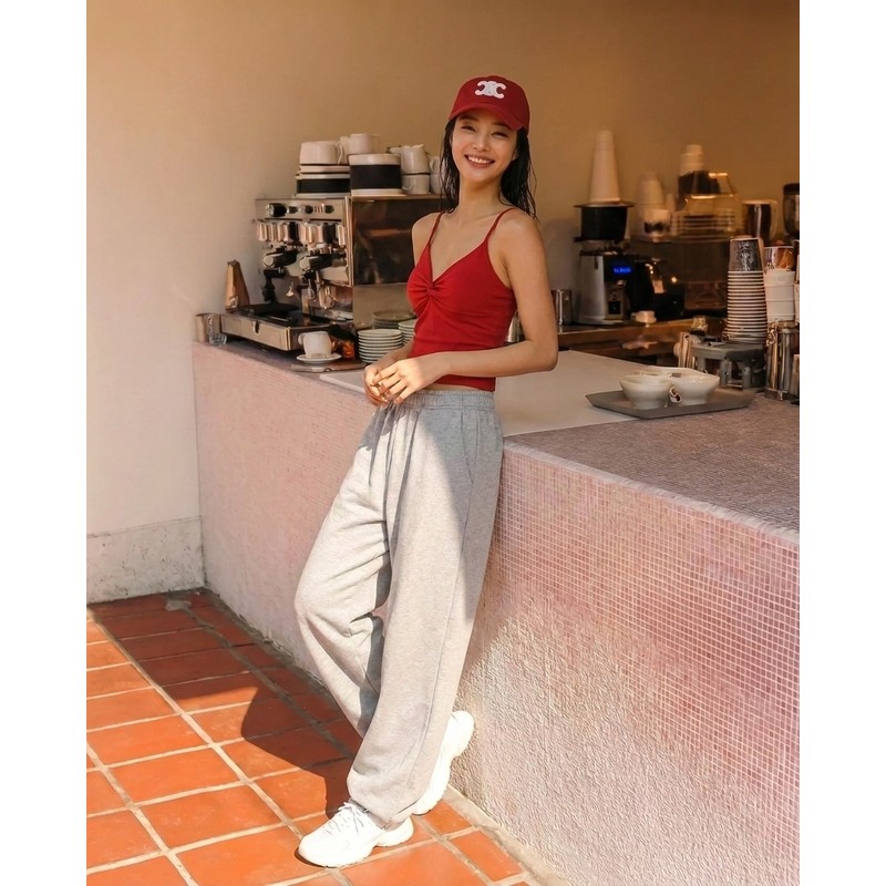 Twist string tank top T-shirt daily summer red twist tank