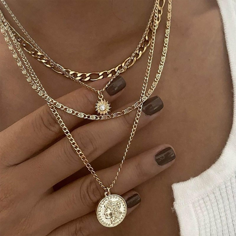Inateannal Layered Necklaces for Women Medallion Coin Pendant Necklace Gold