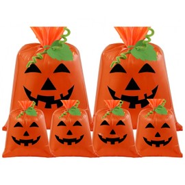 Maitys 18 Pcs Halloween Pumpkin Lawn Leaf Bags with Felt Leaves Twist Ties Reusable Plastic Trash Bags Yard Fall Leaf Waste Bag for Lawn Garden Halloween Party Decorations