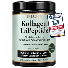 Premium Tripeptide 500 Dalton Collagen Powder - For High Absorption in the Body - Bioactive Collagen Peptides Grass Fed - with Hyaluronic Vitamin C Zinc Copper Biotin & D3-30 Servings