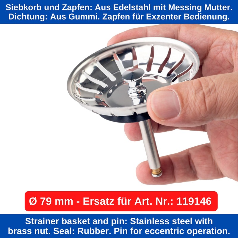 Sink Strainer Basket, Diameter 79 mm, Compatible with Blanco 119146,