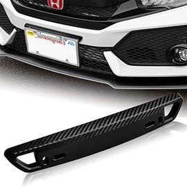 EPARTS 1 X Universal Black Carbon Fiber Style Look Front Bumper License Plate Frame Relocator Holder Mounting Bracket