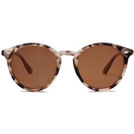 SOJOS Retro Round Polarized Sunglasses for Women Men Classic Vintage Sunnies SJ2069, Brown Tortoise/Brown