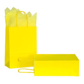 AZOWA Yellow Gift Bags with Tissue Paper Small Yellow Kraft Paper Bags with Handles (8.3 x 5.1 x 3.1 in, 10 Pcs)