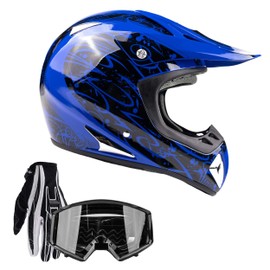 Typhoon Helmets Typhoon ATV Motorcycle Helmet with Goggles & Gloves - DOT Certified Off-Road Racing Protection Gear Set for Men - Durable MX Combo Pack
