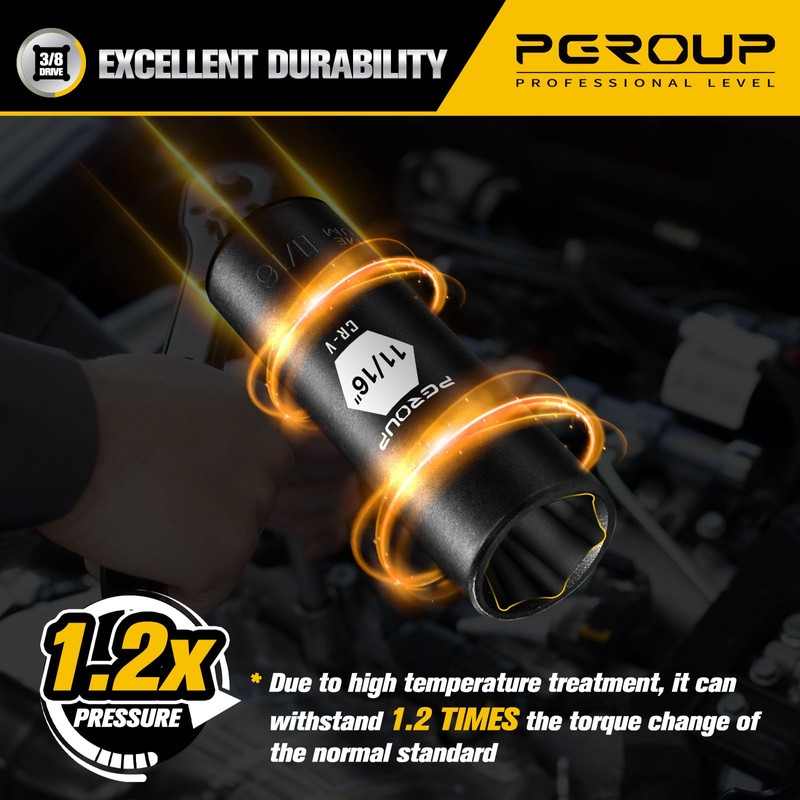 PGROUP 3/8” Drive Deep Impact Socket, SAE(11/16 Inch socket), 6-Point,