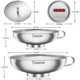 2pcs Canning Funnels for Filling Mason Jars with Strainer, Food Grade Stainless Steel Funnels for Kitchen Use, Metal Wide Mouth Funnel for Mason Jar