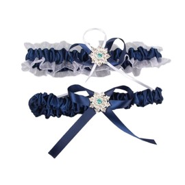 NBCMVMV Juego de ligas elásticas de boda para mujer para novia con abalorio, ligas de satén, Azul marino, Talla única