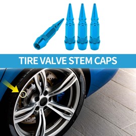 A ABSOPRO Tire Valve Stem Caps 60MM Car Wheel Valve Cap Aluminum Alloy Sky Blue for Car Bike Motorcycle Truck Anti Crash Tyre Valve Stem Cover Valve Dust Cap Tire Valve Cap 4 Pcs