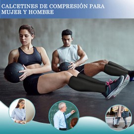 8 Pares Calcetines para Medias de Compresión, Calcetas Elásticas de Compresión Mujer y Hombre 15-20 mmH, Deportivos y Médicos Calcetines Largos para Deportivas Ejercicio, Enfermeras, Correr (L/XL)