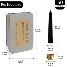 Meditation Black Taper Candles Set, 20 Minute Smoked Sandalwood Mini Prayer Candles, 30 pcs Small Wishing Candle with Brass Candle Holders for Home Yoga