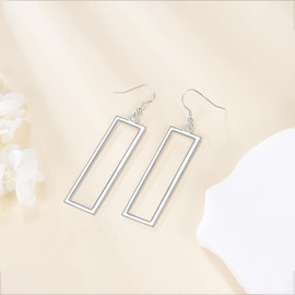 POPLYKE Large Rectangle Earrings for Women Sterling Silver Big Rectangle Dangle Drop Earrings for Women 50mm