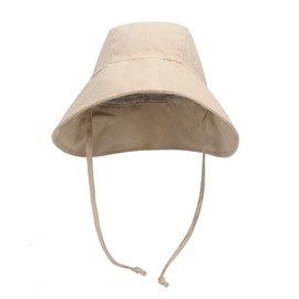 Baby Sun Hat UPF 50+, Wide Brim Linen Cotton Summer Hat with Chin Strap, Breathable Toddler Bucket Hat for Boys & Girls, Beige, 6-24 Months