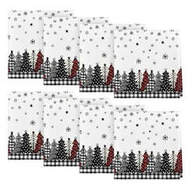 Horaldaily Christmas Cloth Napkins 18 x 18 Inch, Christmas Trees Buffalo Plaid Black Party Dinner Decoration Washable Napkins Set of 8